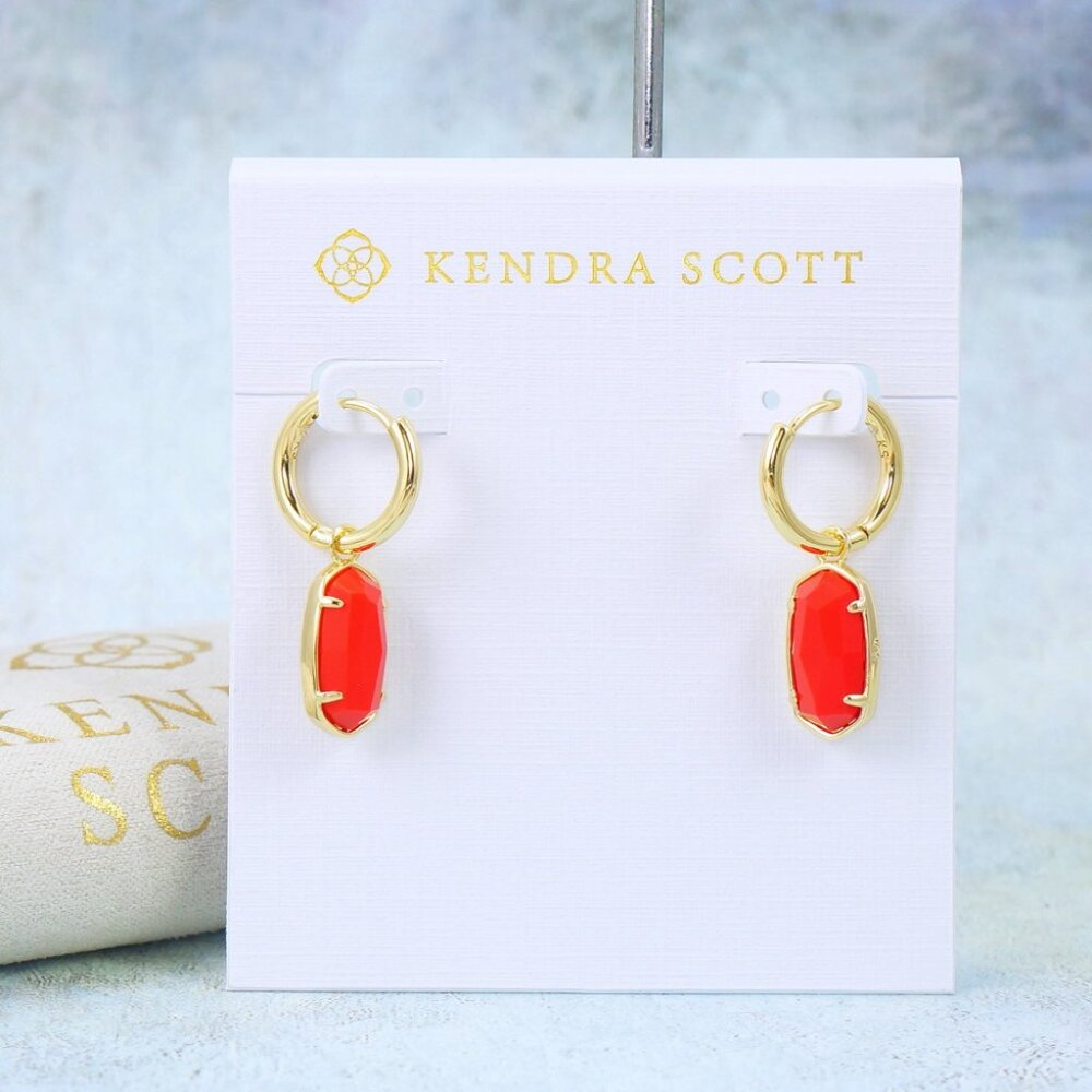 Kendra Scott Lee Ellie Huggie Bright Red Earrings Gold Plated